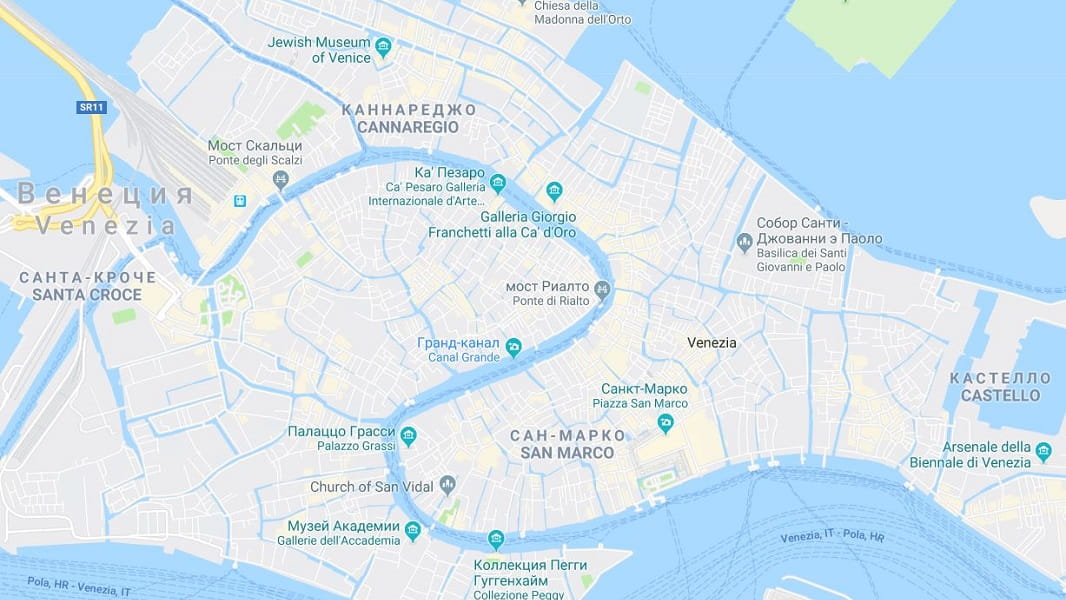 Достопримечательности Венеции на карте